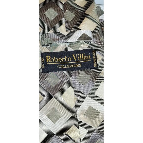 Roberto Villini Collsezione Necktie 58"x4" 100% Silk Tie Geometric Tan Gold - Picture 6 of 8